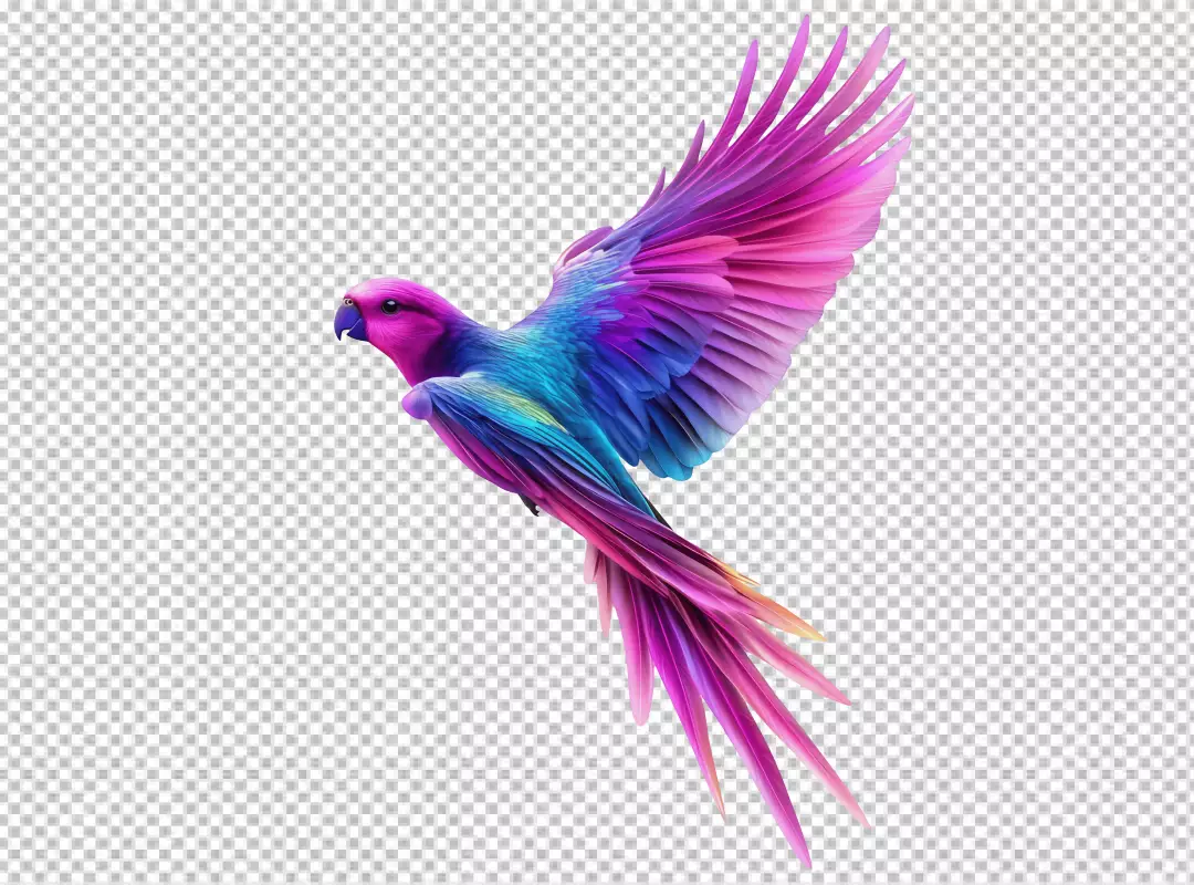 Vibrant Flying Parrot with Gradient Feathers PNG for Creative Designs