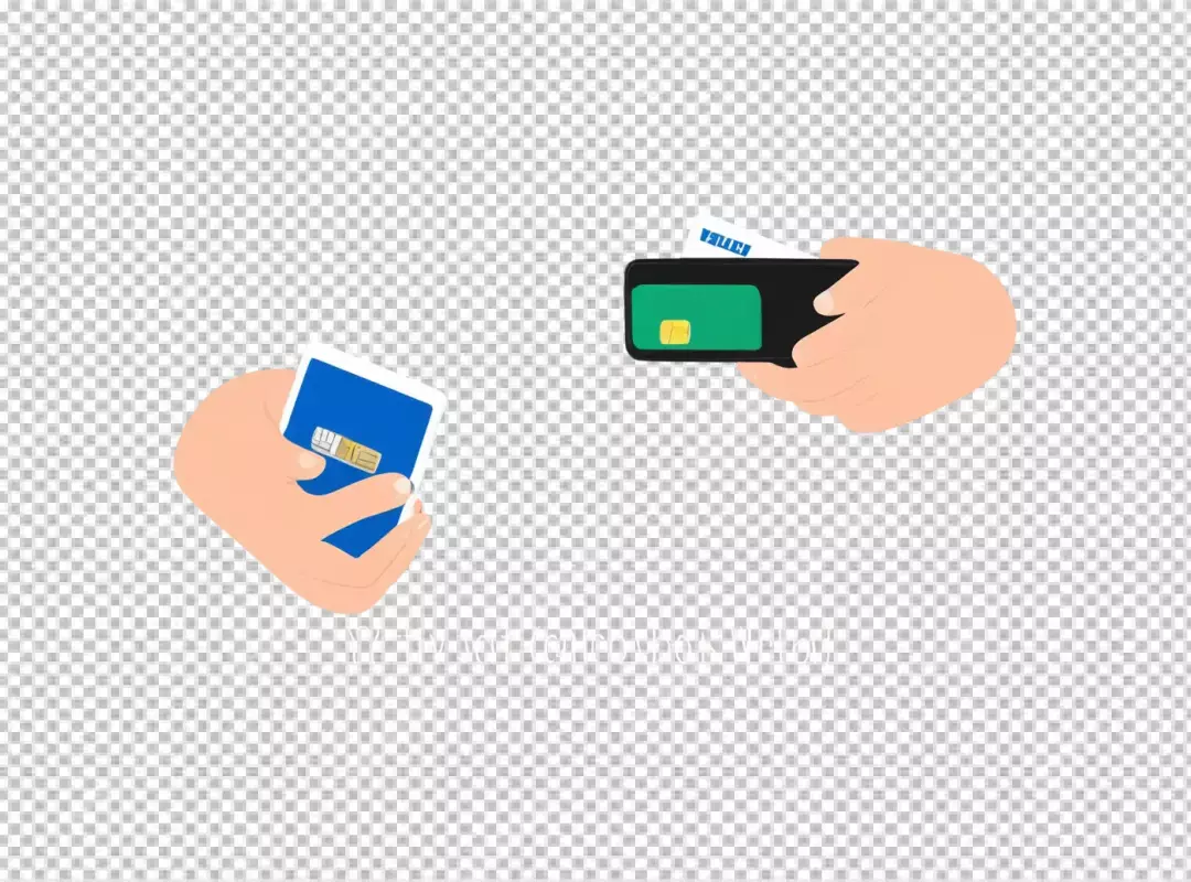 Hands managing mobile network SIM card and financial credit card payment options.