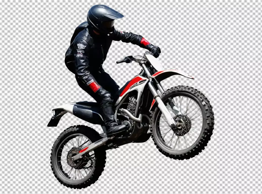 Dynamic Off-Road Motorcycle Rider Performing Airborne Wheelie Stunt