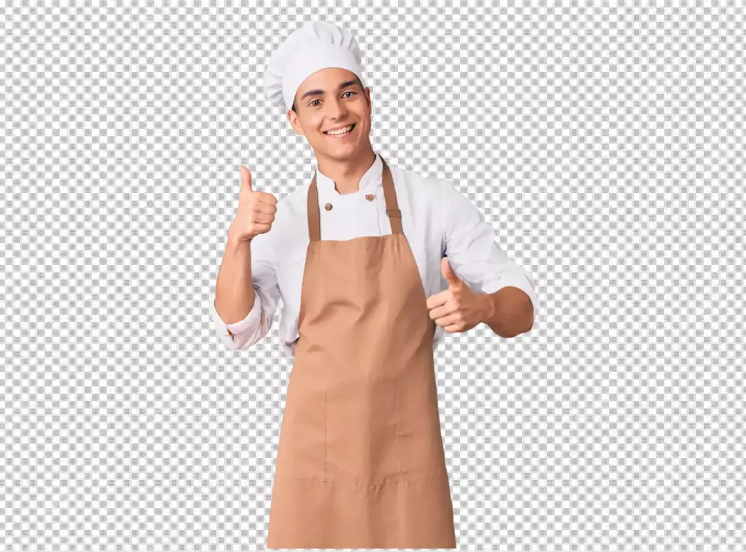 Happy Young Male Chef Smiling and Giving Double Thumbs Up in Professional Culinary Attire