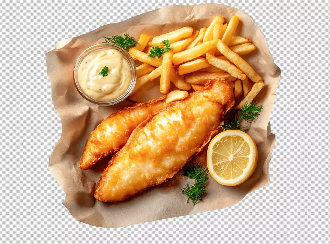 Classic Crispy Fried Fish and Chips with Tartar Sauce and Fresh Lemon