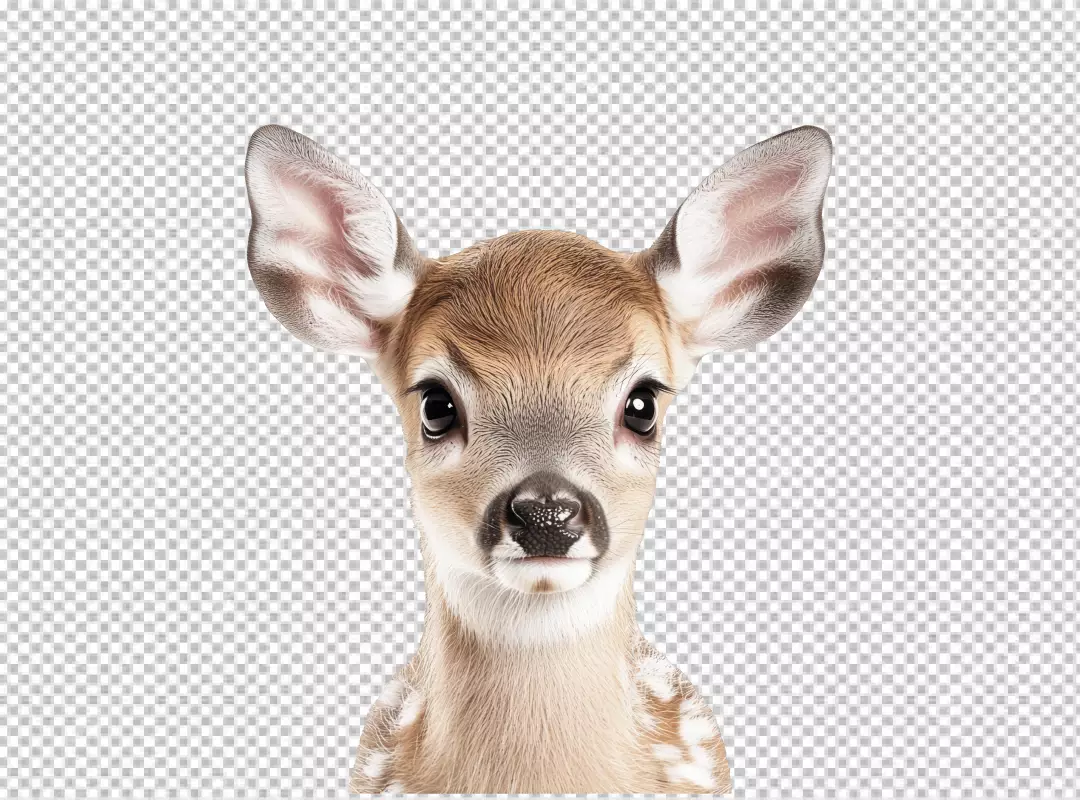 Adorable Baby Fawn Portrait with Gentle Eyes - High-Quality PNG Cutout