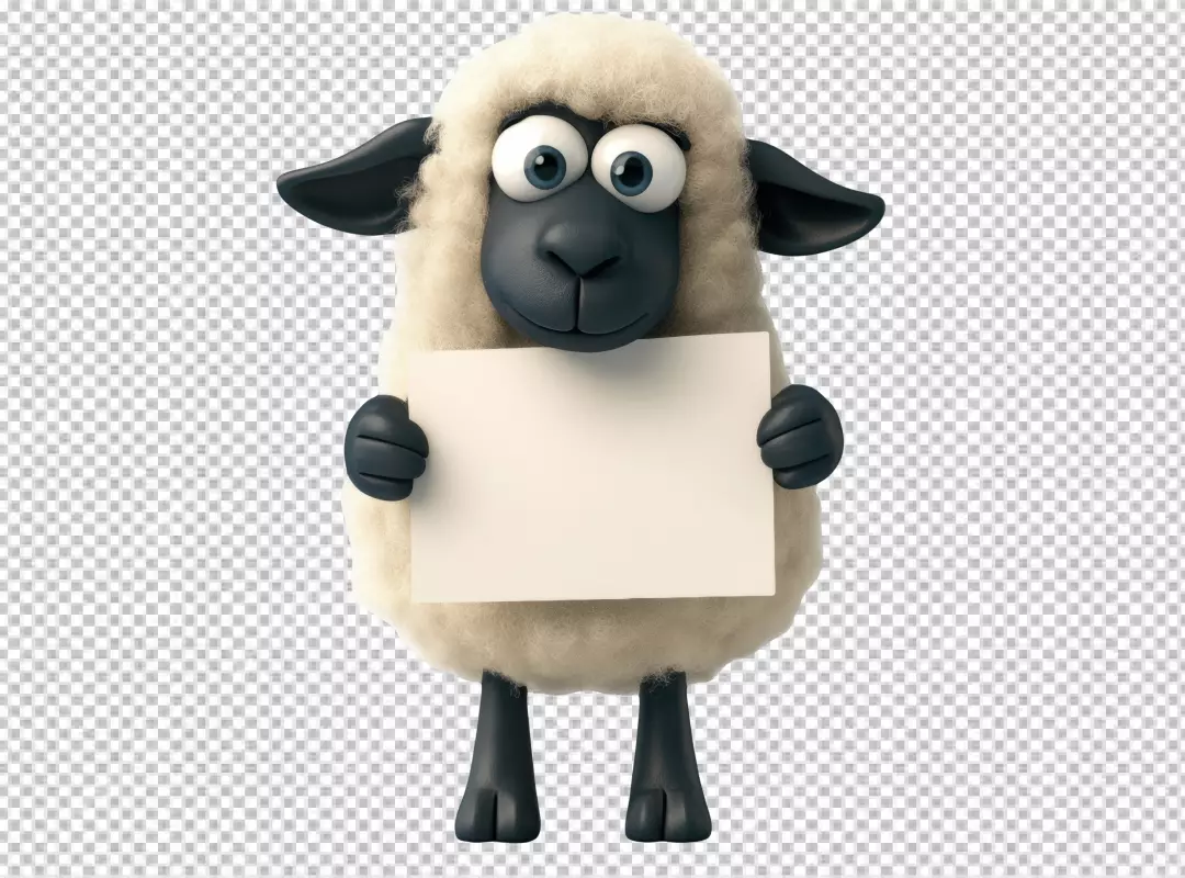 Cute 3D Cartoon Sheep Holding Blank White Sign for Message and Promotion Design