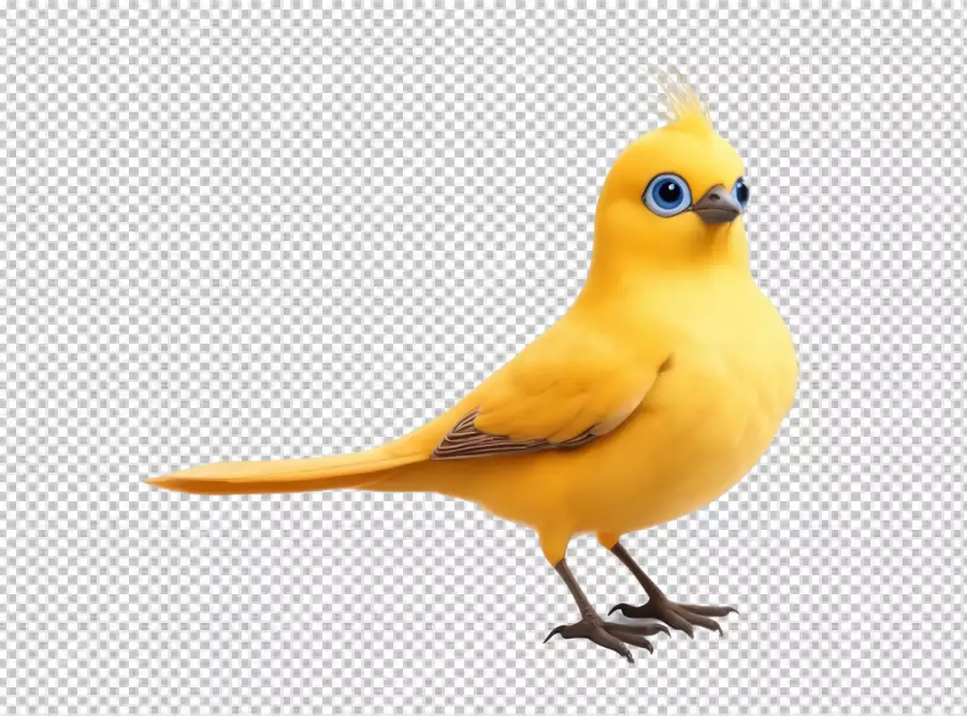 Adorable Yellow Crested Bird with Striking Blue Eyes on White Background