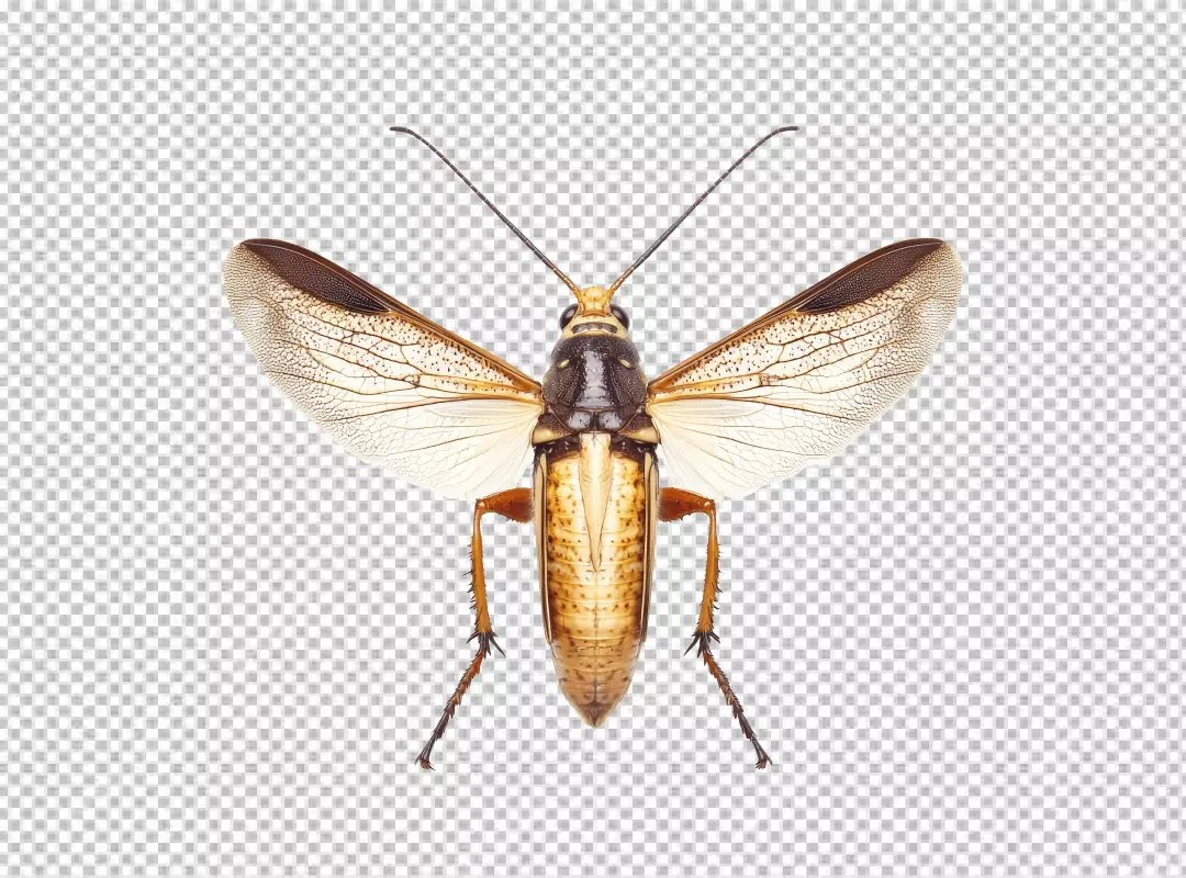 Detailed Flying Cockroach Insect with Spread Wings on Transparent Background