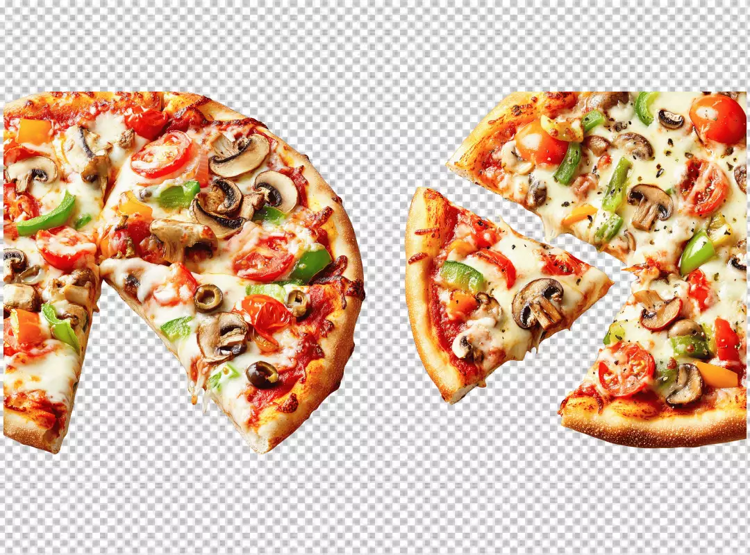 Delicious Sliced Vegetable Pizza with Fresh Mushrooms and Bell Peppers