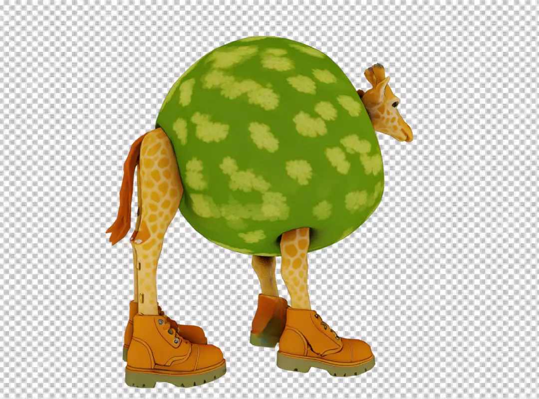 Whimsical Hybrid Creature with Watermelon Body, Giraffe Head, and Trendy Orange Boots