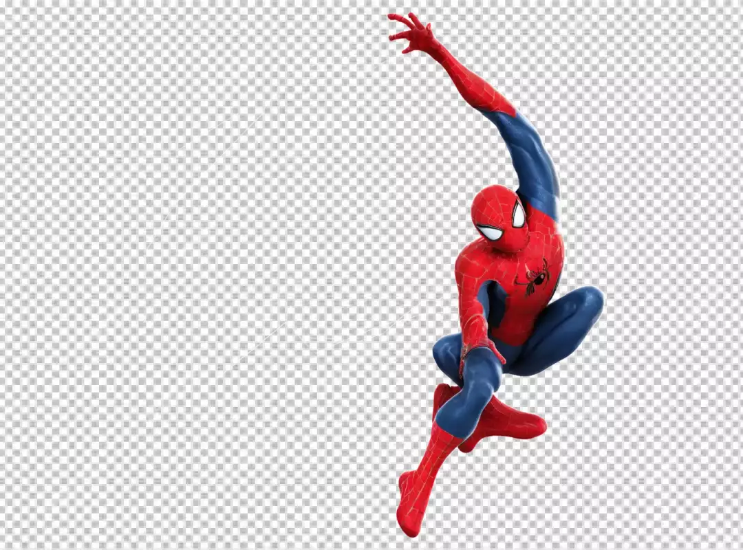 Iconic Spider-Man Hero in Dynamic Web-Slinging Action Pose Isolated on White Background