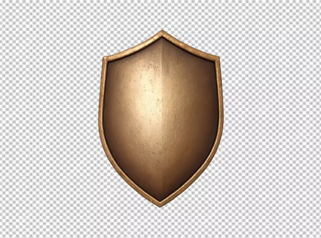 Bronze Shield with Metallic Texture Symbolizing Protection and Security on a Transparent Background