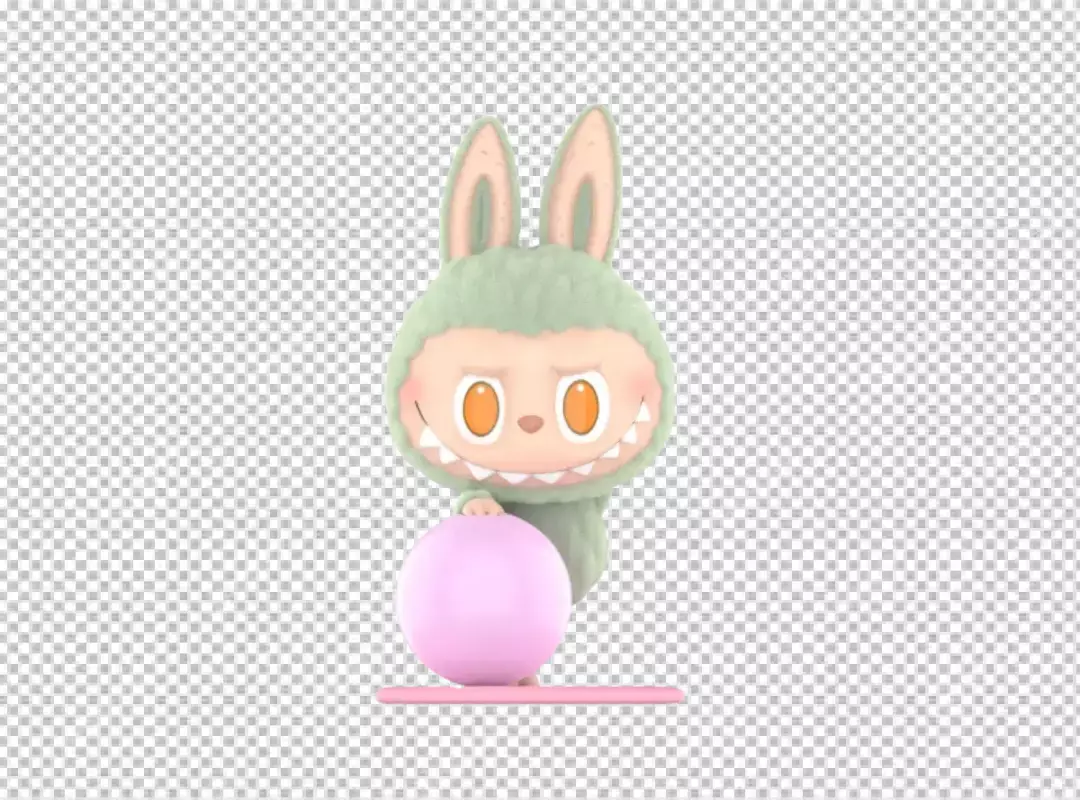 Adorable Green Fluffy Monster Character Toy Pushing a Pink Ball