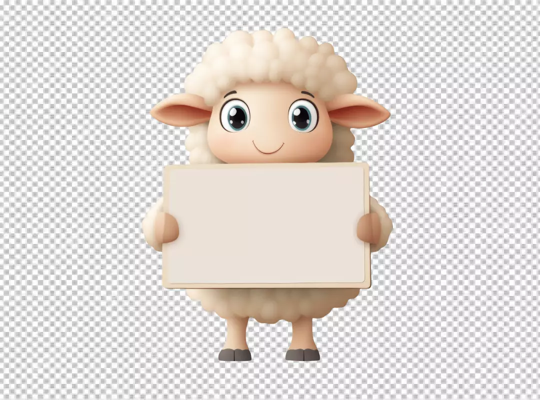 Cute 3D Sheep Character Holding a Blank White Message Board