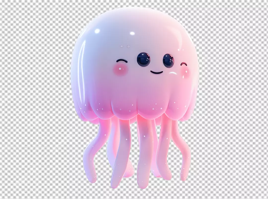 Cute Pink 3D Jellyfish Smiling with Winking Eye for Playful Ocean Designs