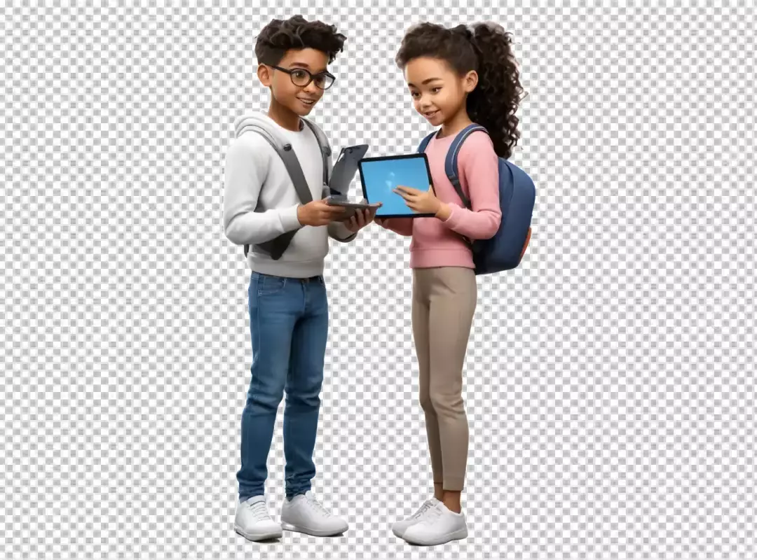 Animated Young Students Collaborating on Digital Devices for Modern Education