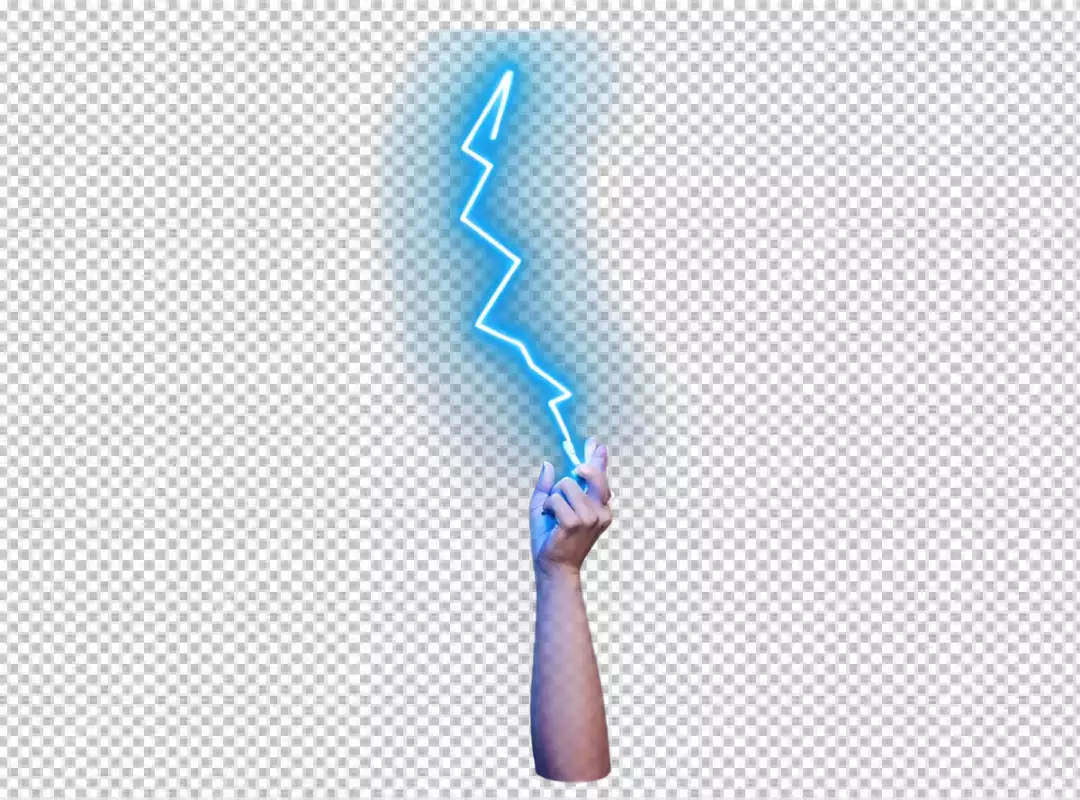 Human Hand Holding Glowing Blue Neon Lightning Bolt Symbolizing Power and Energy