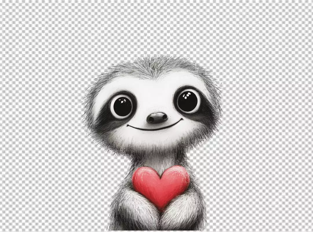 Adorable Cute Cartoon Sloth Holding Red Heart Illustration for Love Designs