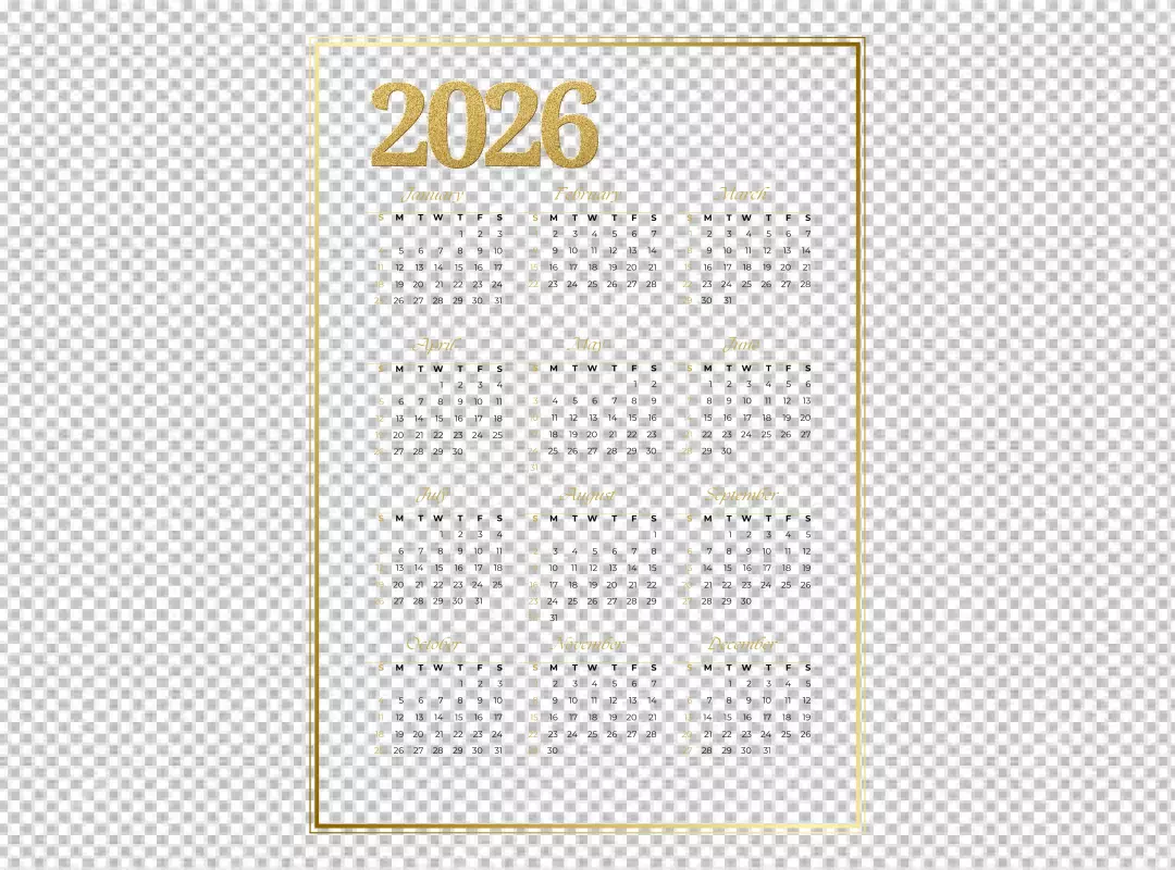Luxury 2026 Calendar Design with Golden Glitter Text on Black Background