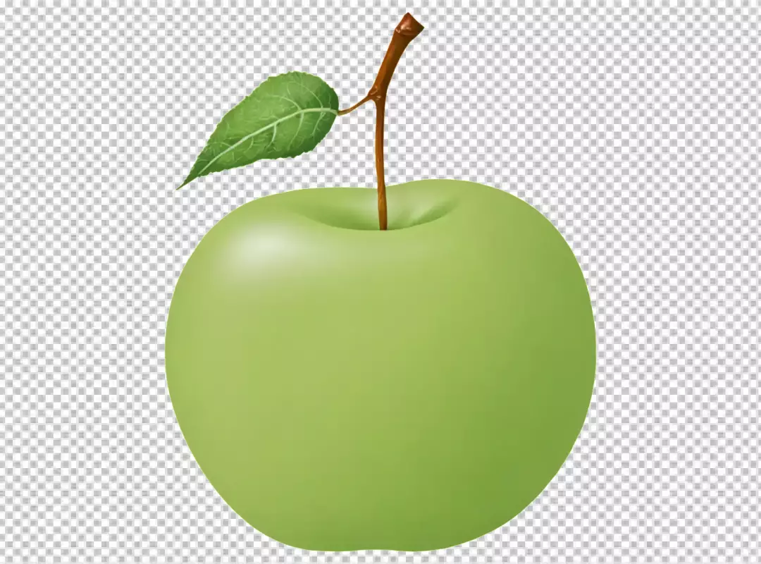 Realistic Green Apple with Fresh Leaf and Stem on White Background