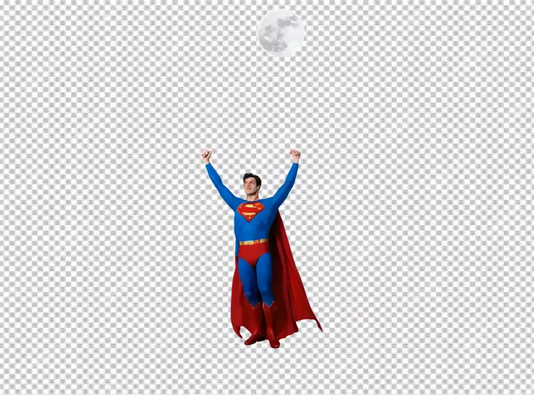Iconic Superhero Superman Soaring Upward Towards the Luminous Full Moon in Cosmic Sky