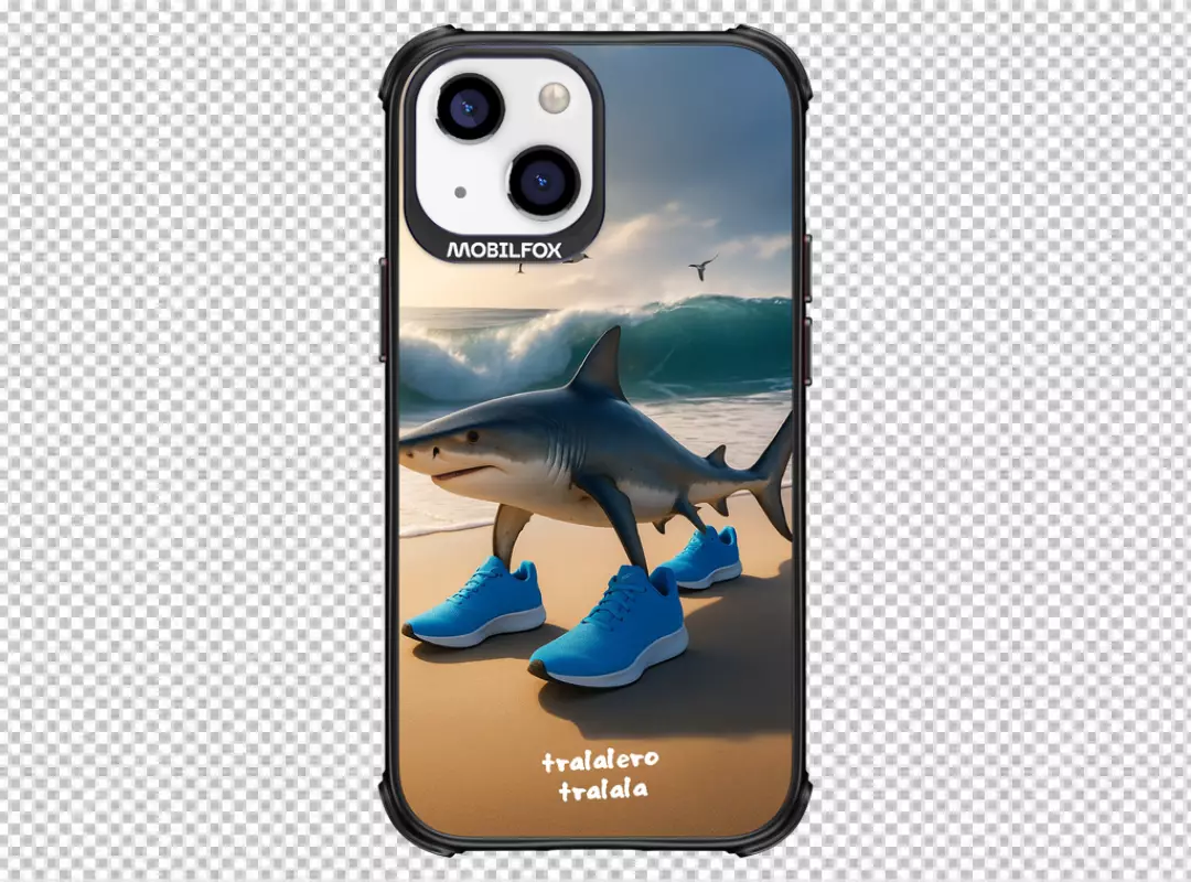 Whimsical Shark in Blue Sneakers Walking on Sandy Beach iPhone Phone Cover