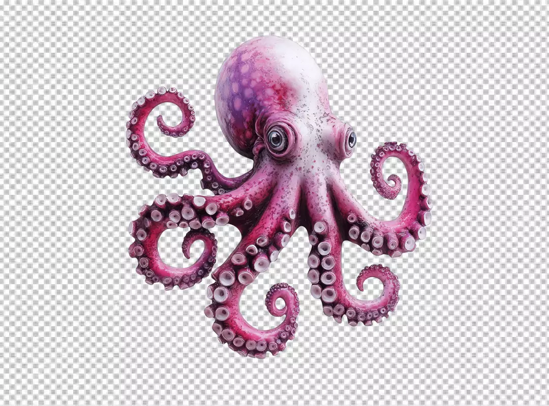 Vibrant Pink Octopus PNG: Detailed Marine Life Sea Creature Illustration