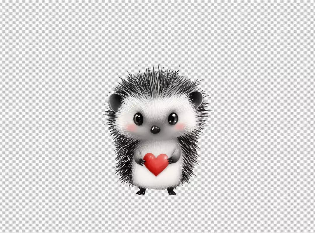 Adorable Hedgehog Holding Red Heart Cute Illustration for Valentine's Day