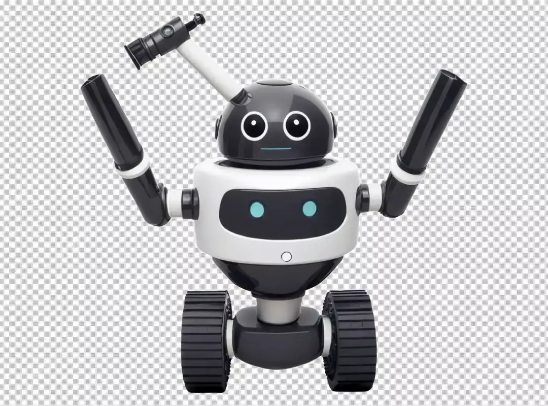Charming Grey and White Robot Holding Telescope for Futuristic Exploration