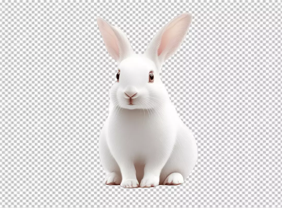 Adorable Fluffy White Rabbit Sitting Front View Looking Camera