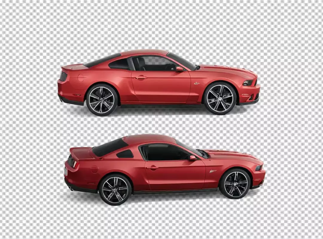 Red Ford Mustang Sports Car Profile View on White Background Modern Automotive Design