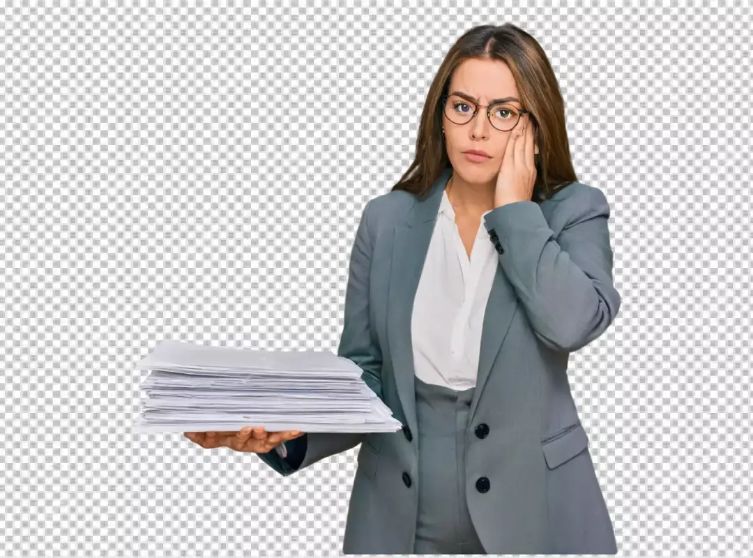 Young Businesswoman Overwhelmed by Massive Paperwork Feeling Stress and Pressure