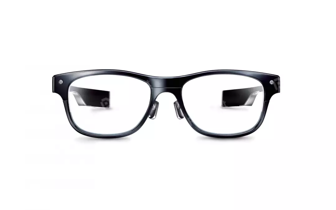 Sleek Black Smart Glasses with Integrated Digital Displays on White Background
