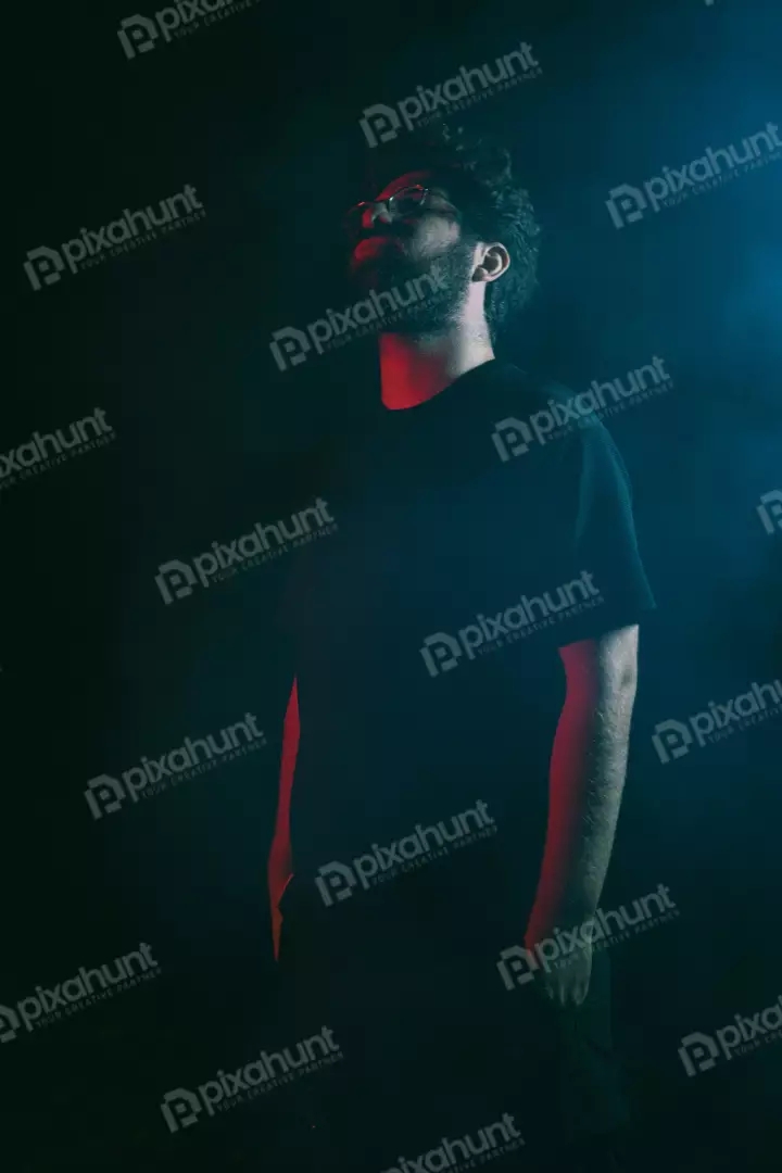 Free Premium Stock Photos Mysterious Man Profile Neon Hues