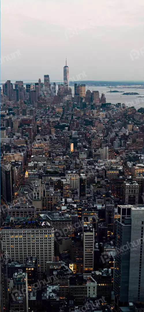 Free Premium Stock Photos New York City Skyline at Dusk with One World Trade Center