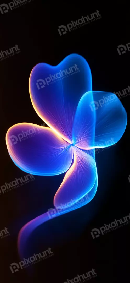 Free Premium Stock Photos Abstract Neon Blue and Purple Flower Shape with Golden Glow