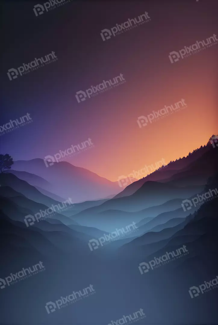 Free Premium Stock Photos Serene mountain landscape with misty blue valleys at sunset