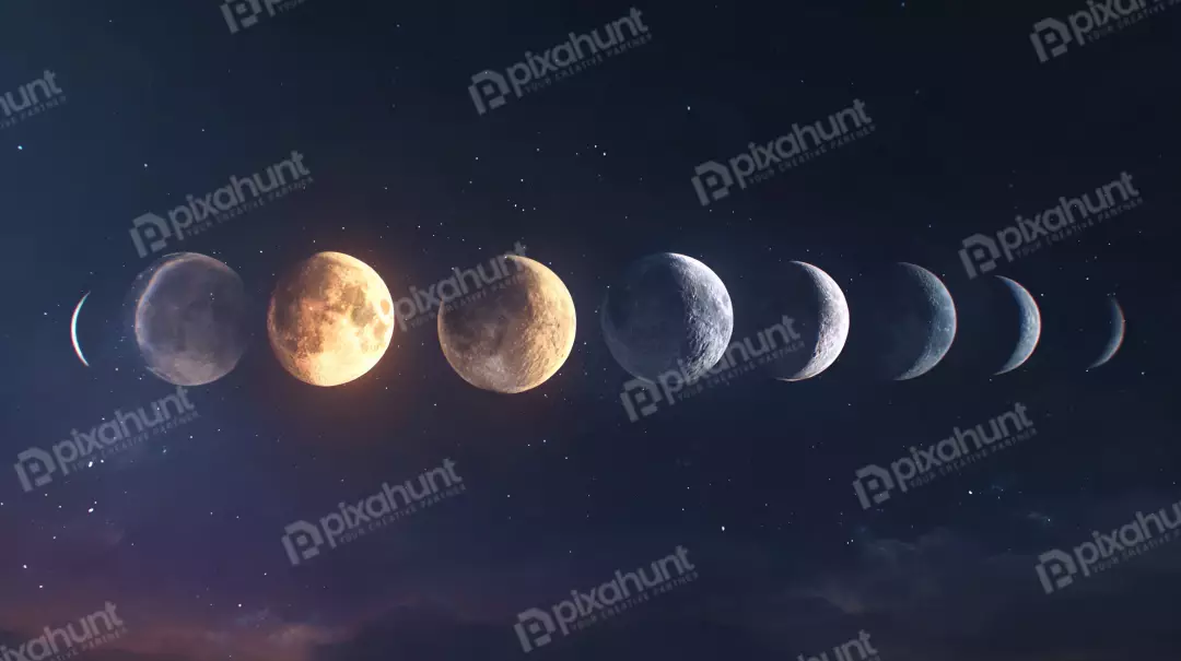 Free Premium Stock Photos Mesmerizing Celestial Display of Moon Phases Across Starry Night Sky