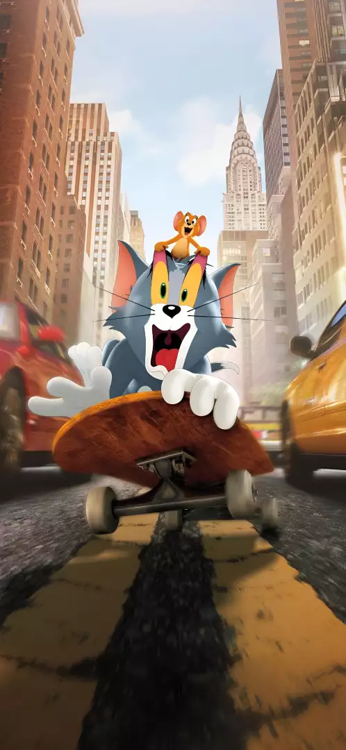 Free Premium Stock Photos Tom and Jerry Skateboarding Through a Busy City Street