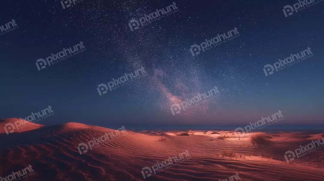 Stunning Desert Dunes Under Starry Night Sky with Visible Milky Way Galaxy