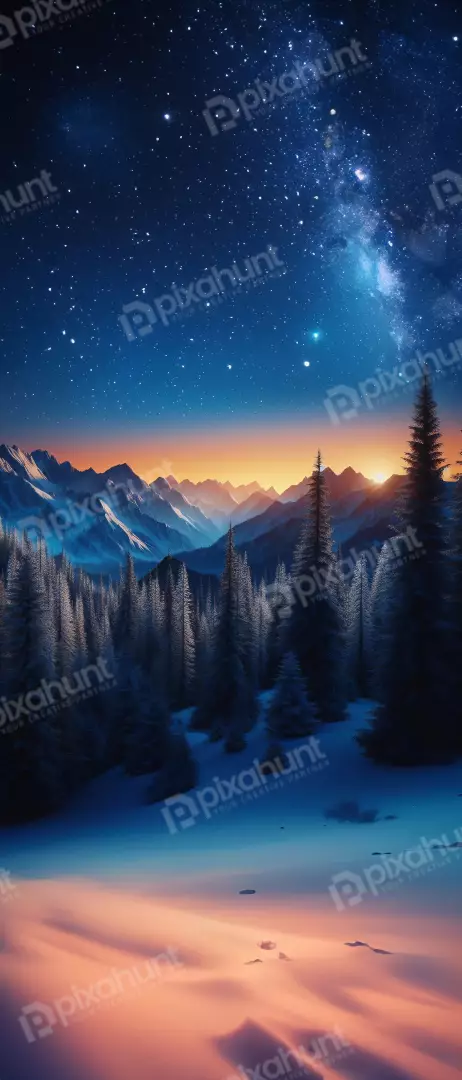 Free Premium Stock Photos Stunning winter landscape at dusk with Milky Way galaxy