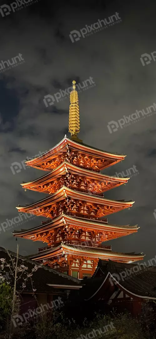 Free Premium Stock Photos Stunning Five-Story Japanese Pagoda Illuminated at Night
