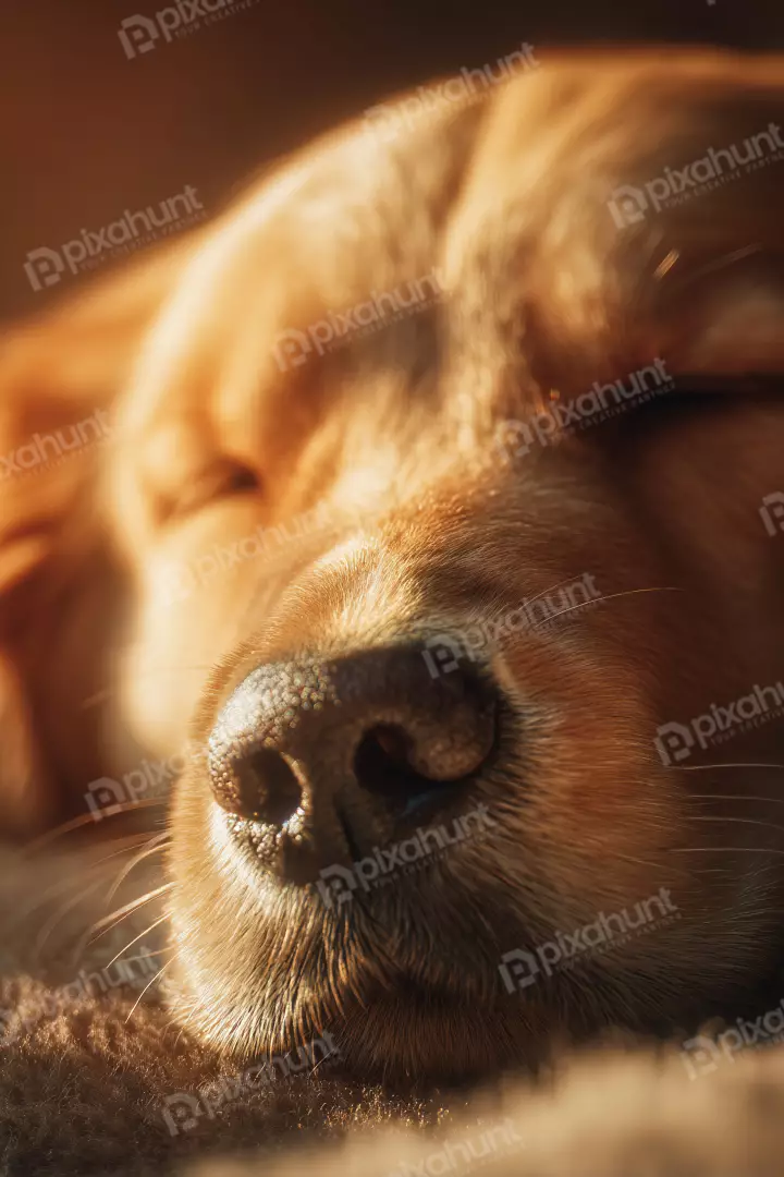 Cozy Golden Retriever Dog Napping Peacefully, Sunlit Fur and Nose