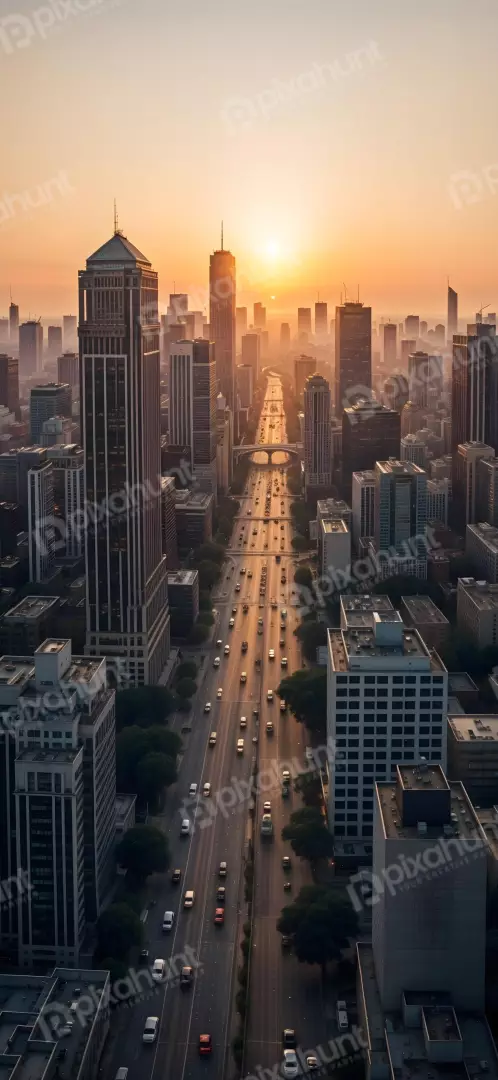 Free Premium Stock Photos Aerial view of a bustling city street at sunset