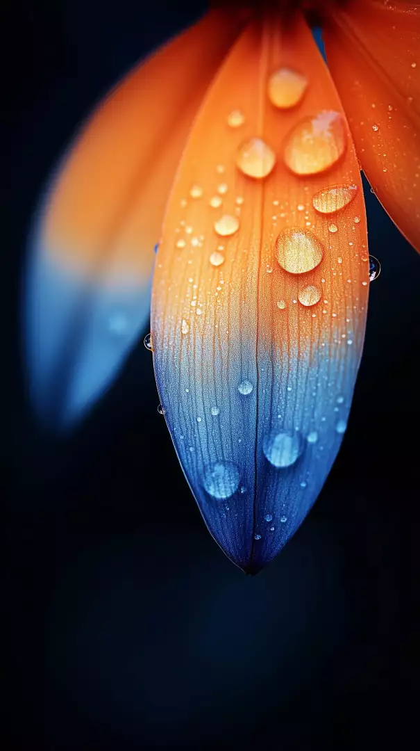 Free Premium Stock Photos Macro Shot of Orange and Blue Flower Petal with Water Droplets