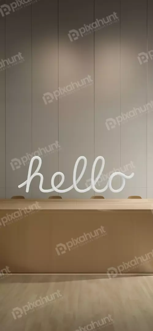 Free Premium Stock Photos Modern "Hello" Neon Sign on Wooden Counter