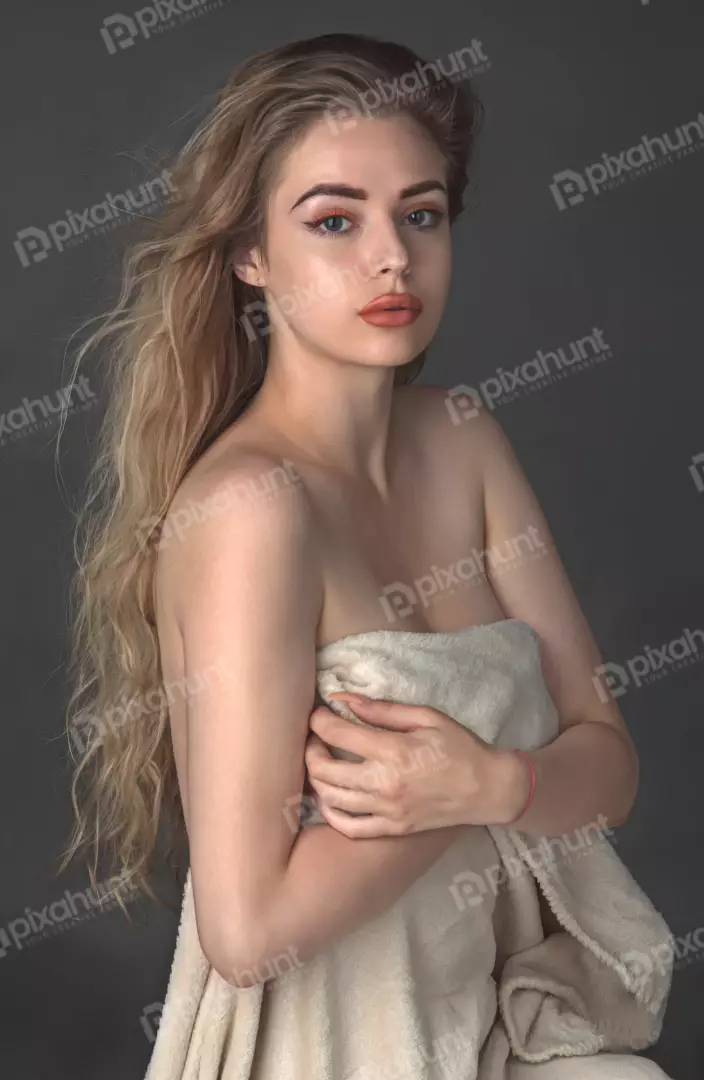 Blonde Woman Wrapped in Towel, Natural Beauty Skincare Portrait
