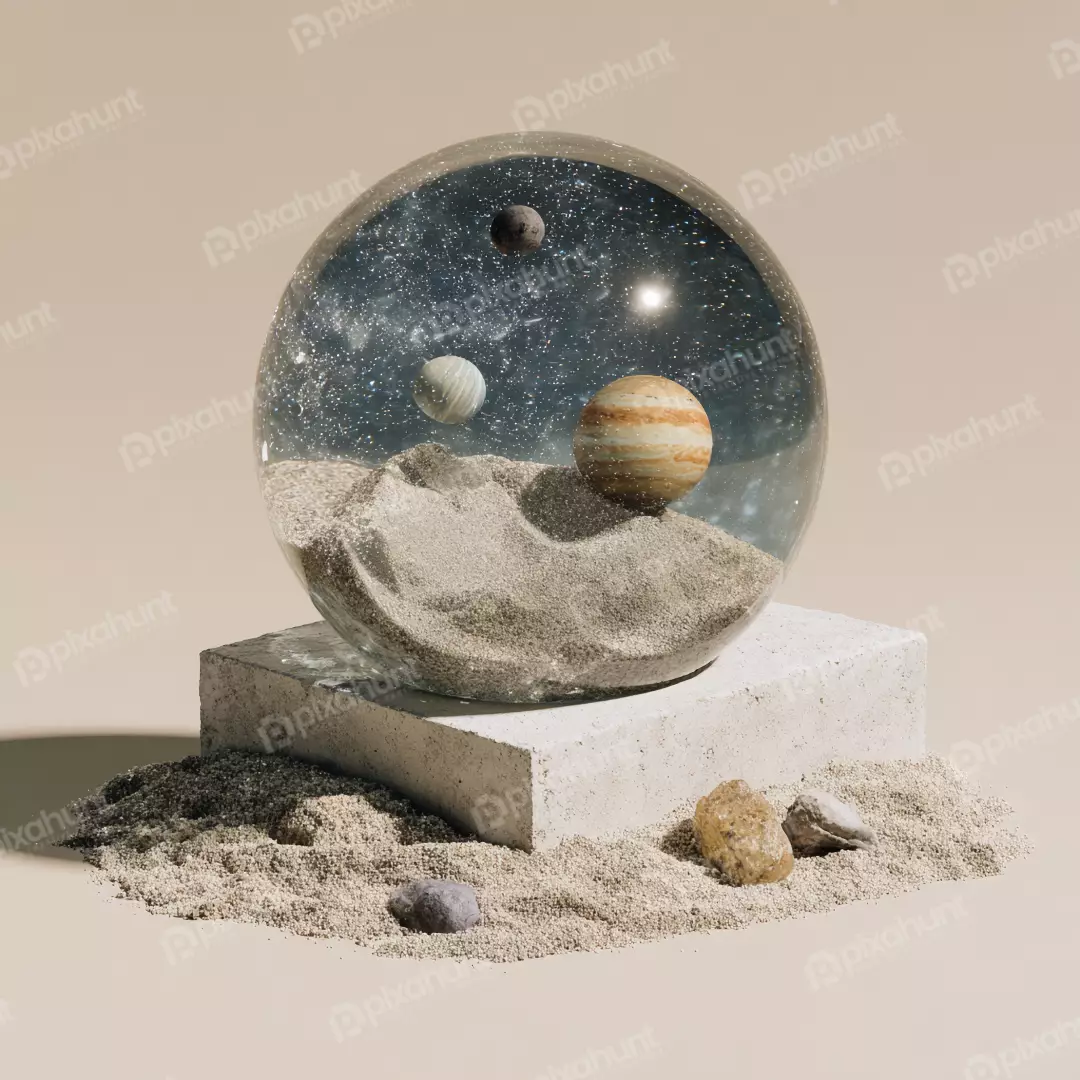 Free Premium Stock Photos Miniature Space Scene Inside Glass Sphere on Pedestal