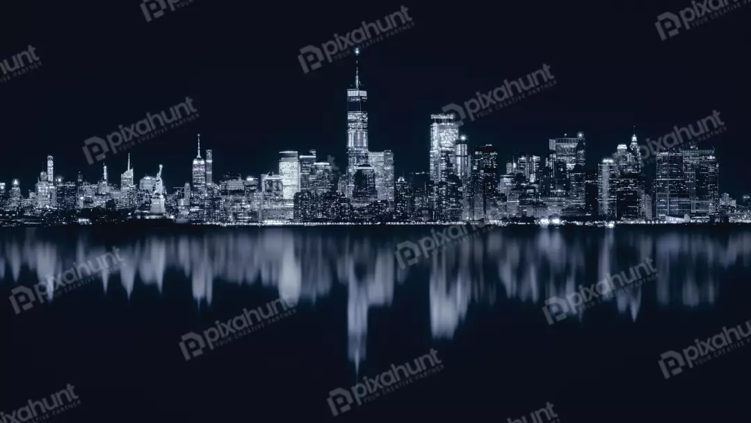 Free Premium Stock Photos New York City Skyline at Night with Iconic ...