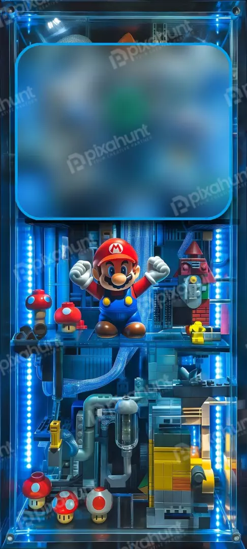 Free Premium Stock Photos Mario World Diorama Display with LED Lights