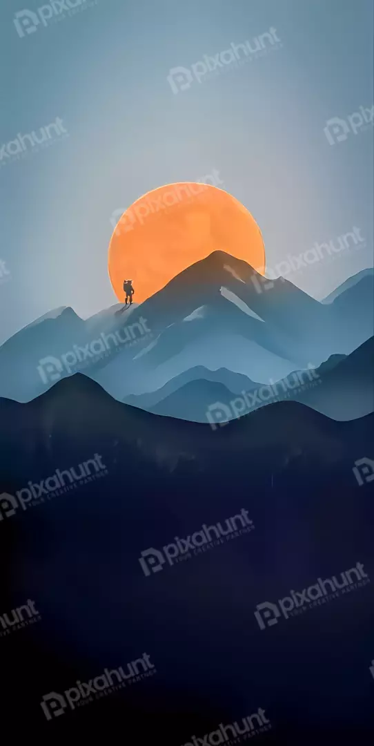 Free Premium Stock Photos Lone hiker watches vibrant sunset over majestic mountain peaks