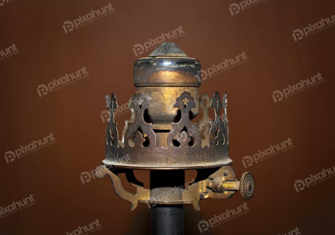 Vintage Ornate Brass Oil Lamp Burner Mechanism with Adjustment Knob