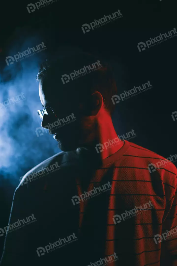 Free Premium Stock Photos Dramatic Portrait Man Blue Red Light